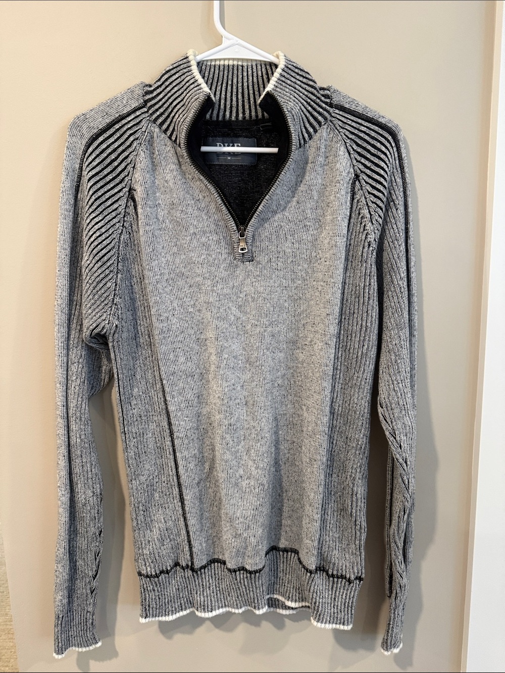 BKE Men's Gray Half-Zip Ribbed Sweater
